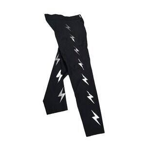 ULTRACOR Lightning Bolt Leggings Size Small Black Silver Workout Gym